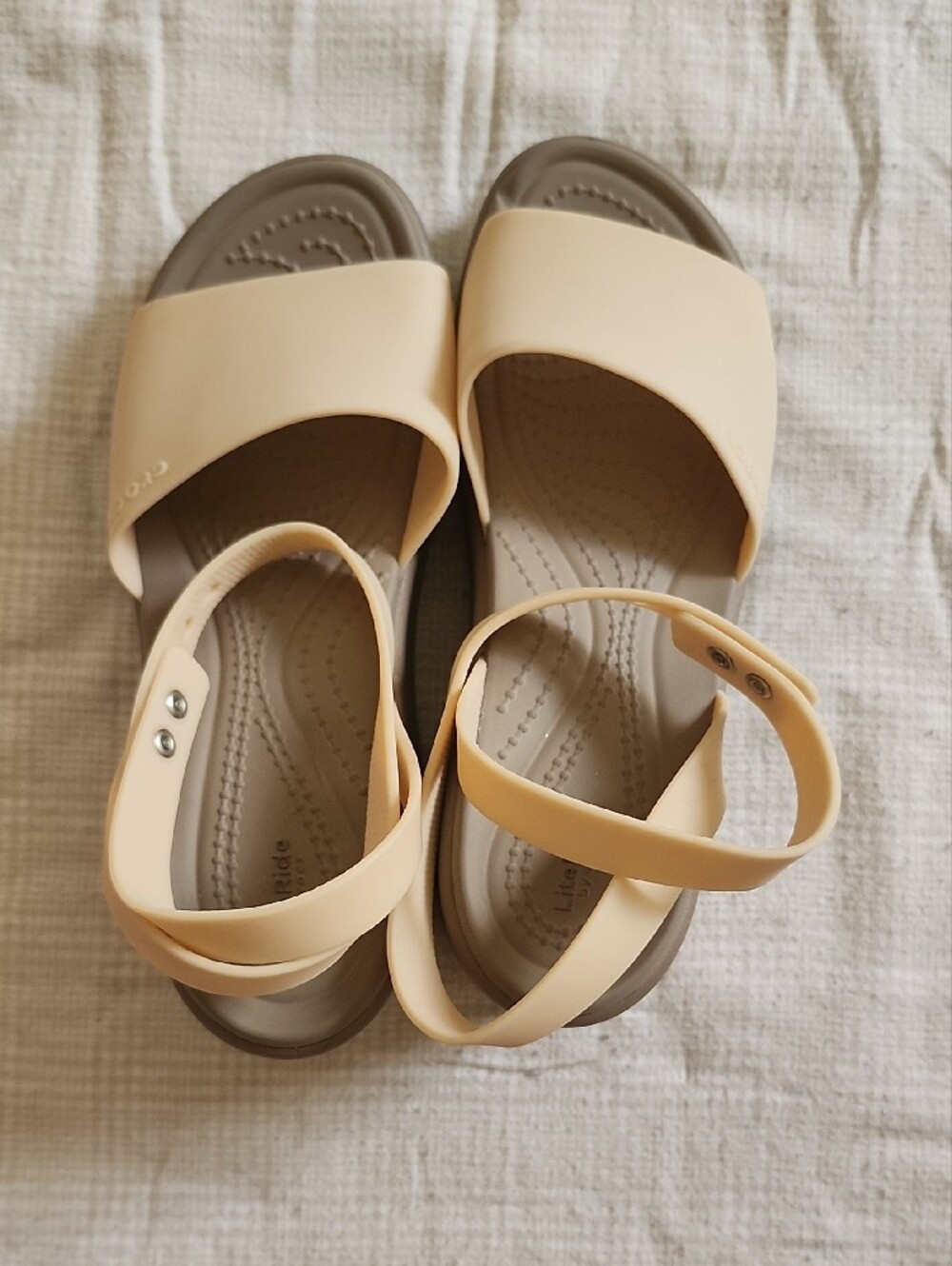 CROCS Women's Beige and Brown Wedge Sandals - Picture 7 of 9